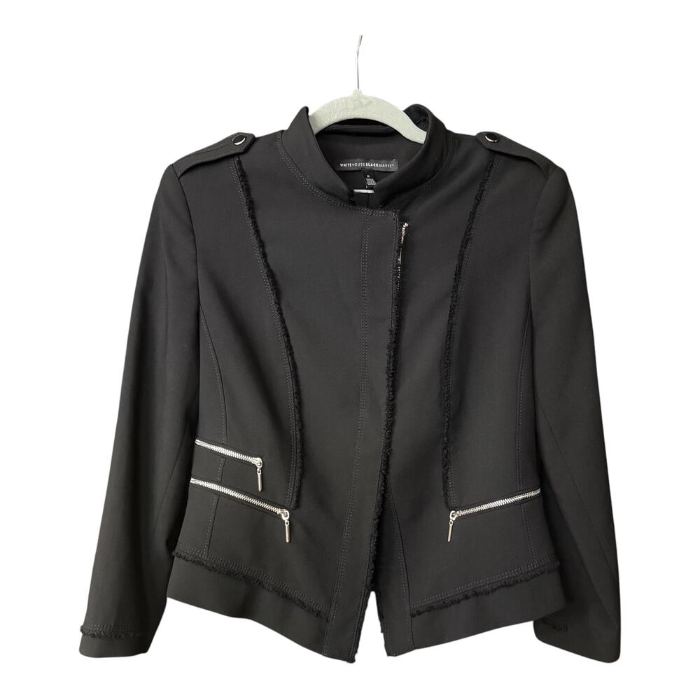 White House Black Market Asymmetrical Zip-Front Moto Jacket Sz 8 - Picture 3 of 9